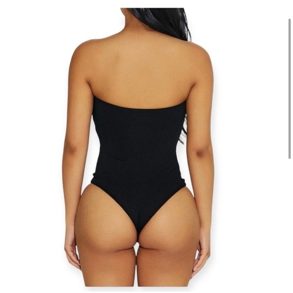 NAKED WARDROBE Strapless Velour Unitard Bodysuit, Black, Size XS, NWT - Picture 3 of 11